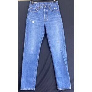 Levi's 501 Premium Big E Womens Jeans Blue Distressed Button Fly 24x32 (26x32)